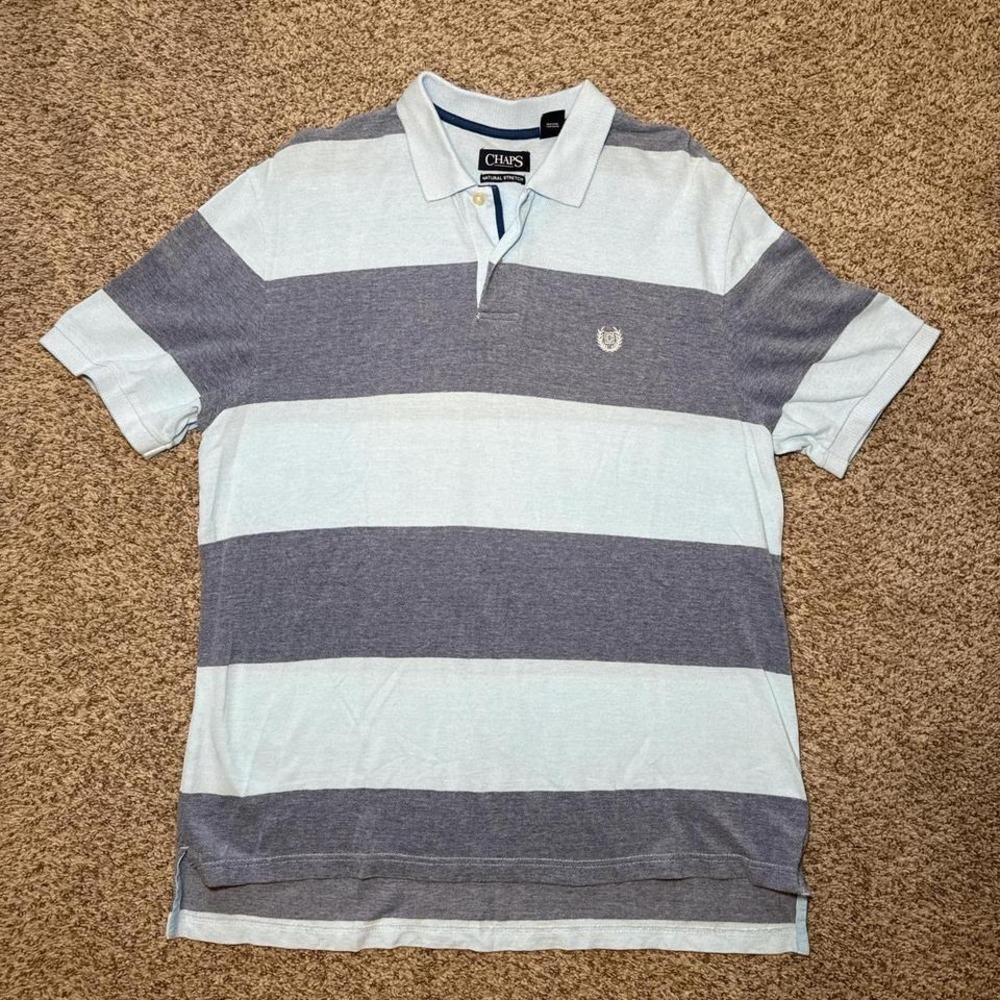 Chaps Men's Light Blue‎ Striped Short Sleeve Polo Shirt Size Large